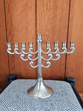Vintage Harvey Lewis Silvertone Menorah with Clear Swarovski Crystals